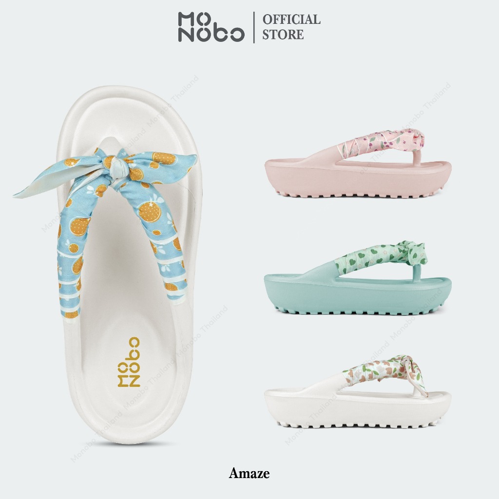 MONOBO รุ่น Amaze รองเท้าแตะแบบคีบ แฟชั่นเสริมส้น สีพาสเทลผูกผ้าน่ารัก  ของแท้ 100%