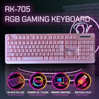 ลดราคา RKM-705 RGB Gaming Keyboard+Mouse Combo ชุดคีย์บอร์ดเมาส์สีชมพูเกมมิ่ง ไฟ RGB แป้นไทย-อังกฤษ