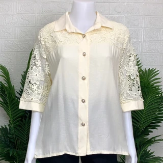 เสื้อใส่งานบุญ เสื้อผ้าลินินผสม เสื้อเซิ้ตกระดุมแขนลูกไม้ รอบอก38-42/44-46/48-52นิ้วฟรีไซส์ ยาว22/25นิ้ว