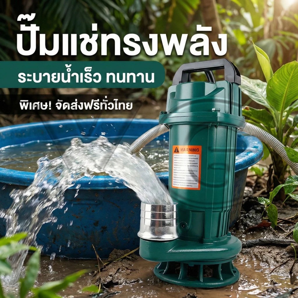 ปั๊มแช่ 2 นิ้ว 1100W สายไฟ 3 เมตร มอเตอร์ทองแดงแท้ 100% ประสิทธิภาพที่ม