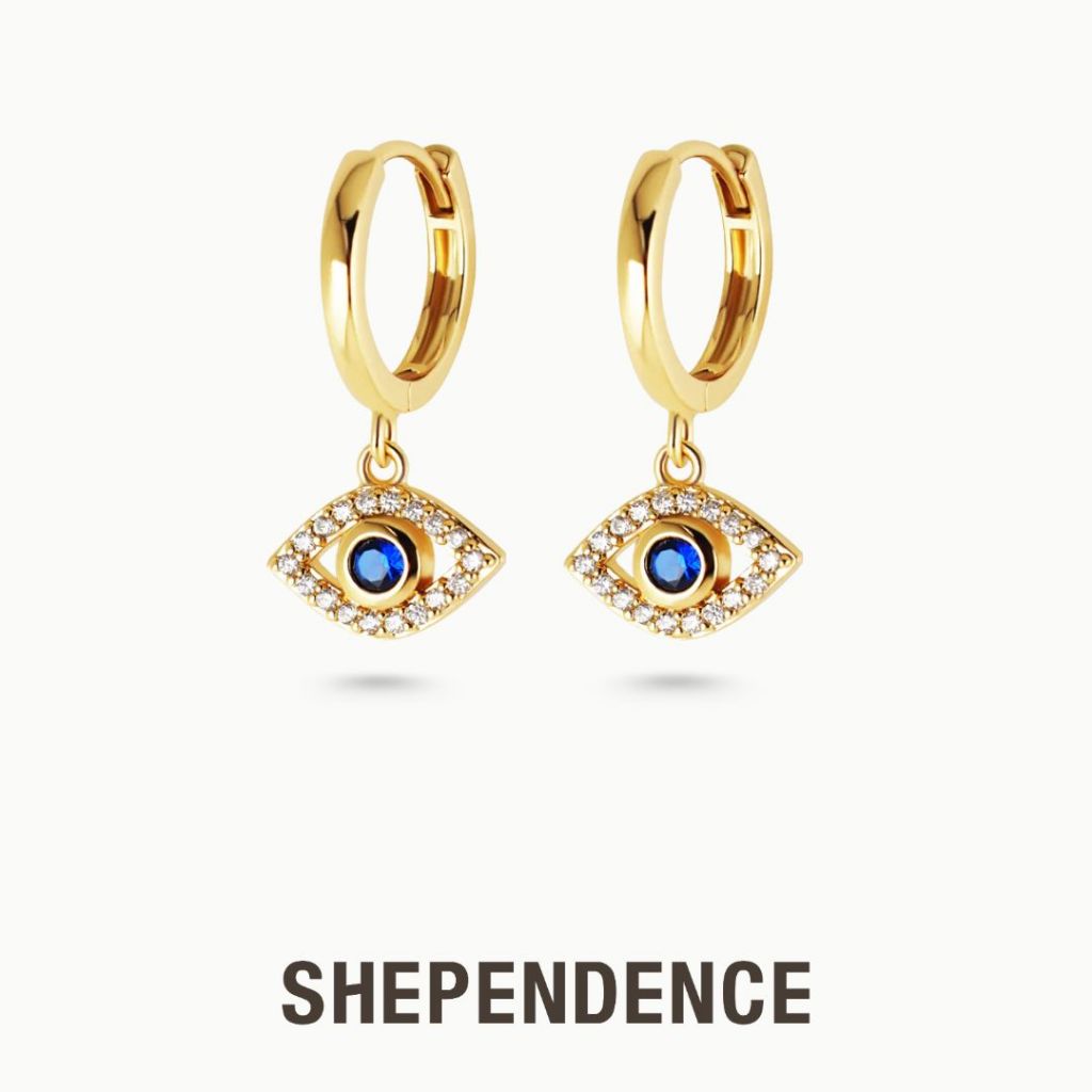 SHEPENDENCE ต่างหูห่วง Huggie LUCKY Evil Eye จี้ห้อยคริสตัลดวงตาปีศาจ ราคา ถูกที่สุด ดีลบีเคเค