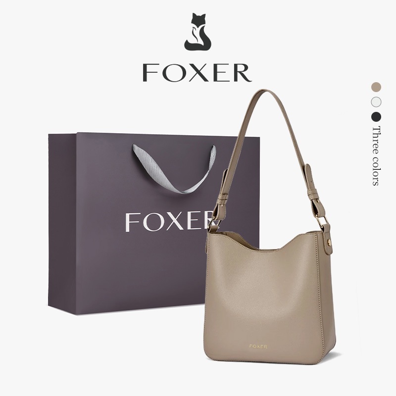 FOXER  สไตล์เกาหลี กระเป๋าถือ ความจุขนาดใหญ่ กระเป๋าสะพายไหล่ PU กระเป๋าถือ ของขวัญสำหรับผู้หญิง แฟชั่นกระเป๋า