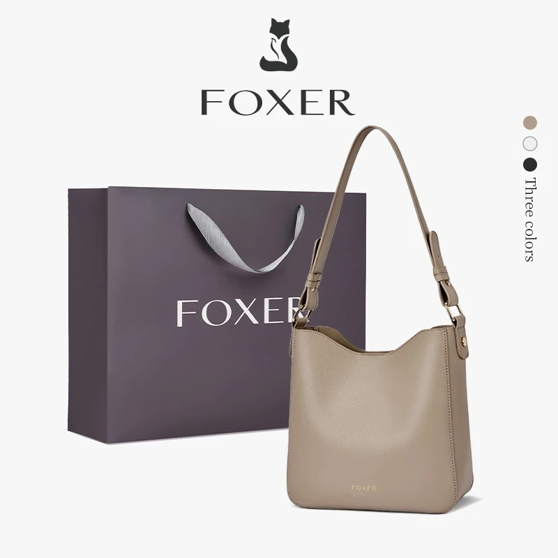 FOXER สไตล์เกาหลี กระเป๋าถือ ความจุขนาดใหญ่ กระเป๋าสะพายไหล่ PU กระเป๋าถือ ของขวัญสำหรับผู้หญิง แฟชั่นกระเป๋า