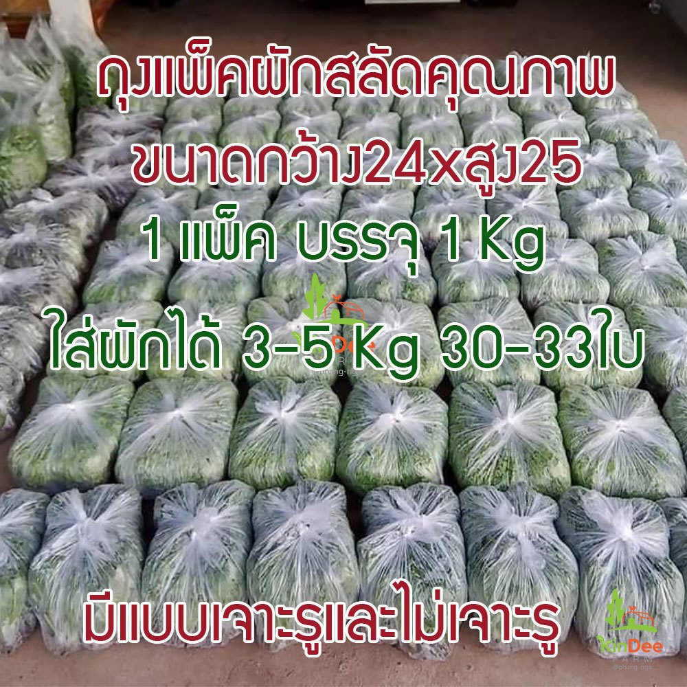 ถุงใส่ผักสลัด ถุงแพ็คผักใหญ่ พลาสติกเหนียว ไม่ขาดง่าย | แพ็ค 1กก. 30-33 ใบ ใส่ผักได้ 3-5 กก.