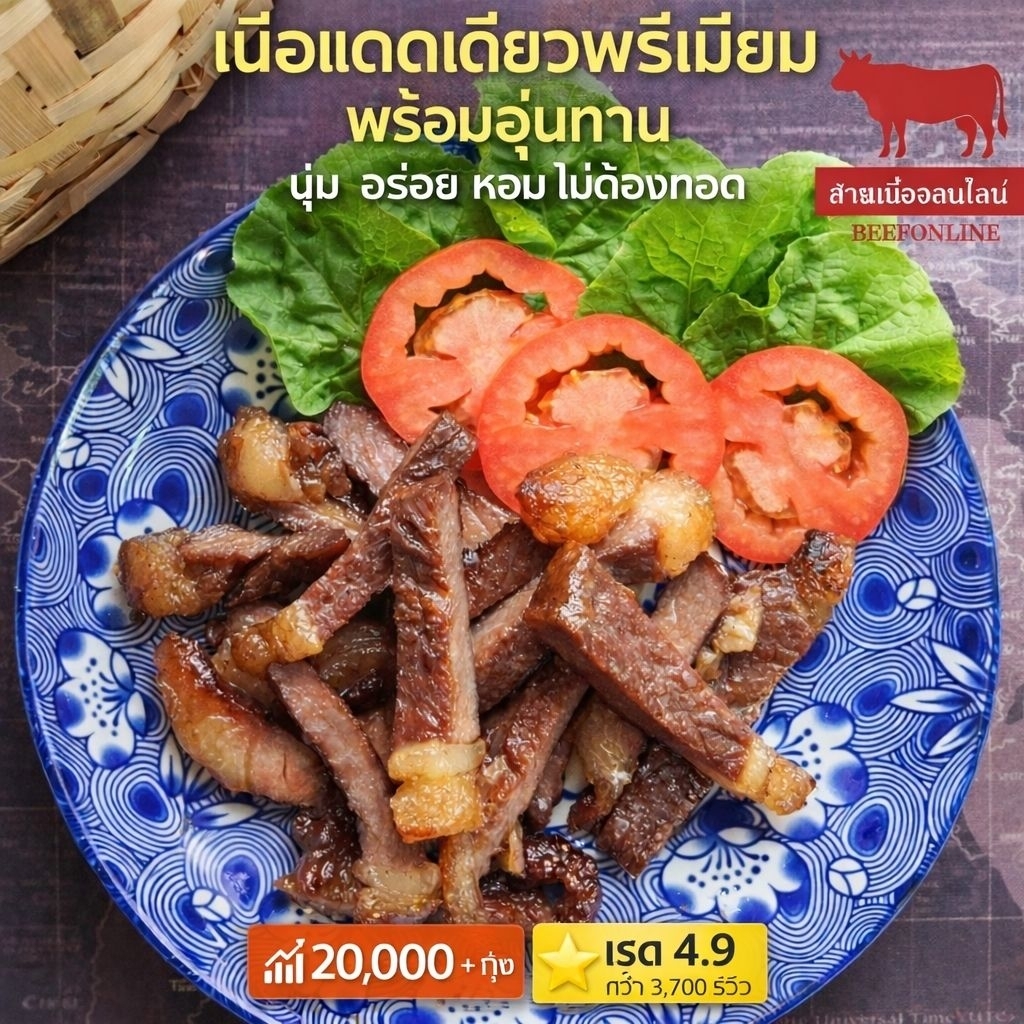 ยิ่งซื้อยิ่งลด เนื้อแดดเดียว(สูตรนุ่ม)ไม่ต้องทอด เข้าเวฟ1นาที กินได้เลย อุ่นไวอิ่มจริง