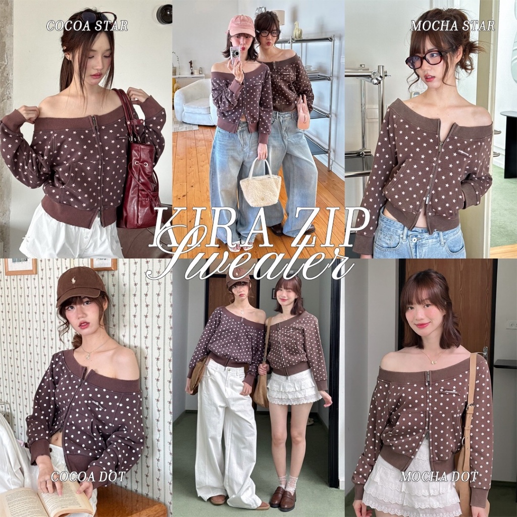 Choosedress A7168 Kira Zip Sweater เสื้อครอปสเวตเตอร์ปาดไหล่