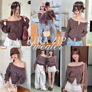 Choosedress A7168 Kira Zip Sweater เสื้อครอปสเวตเตอร์ปาดไหล่