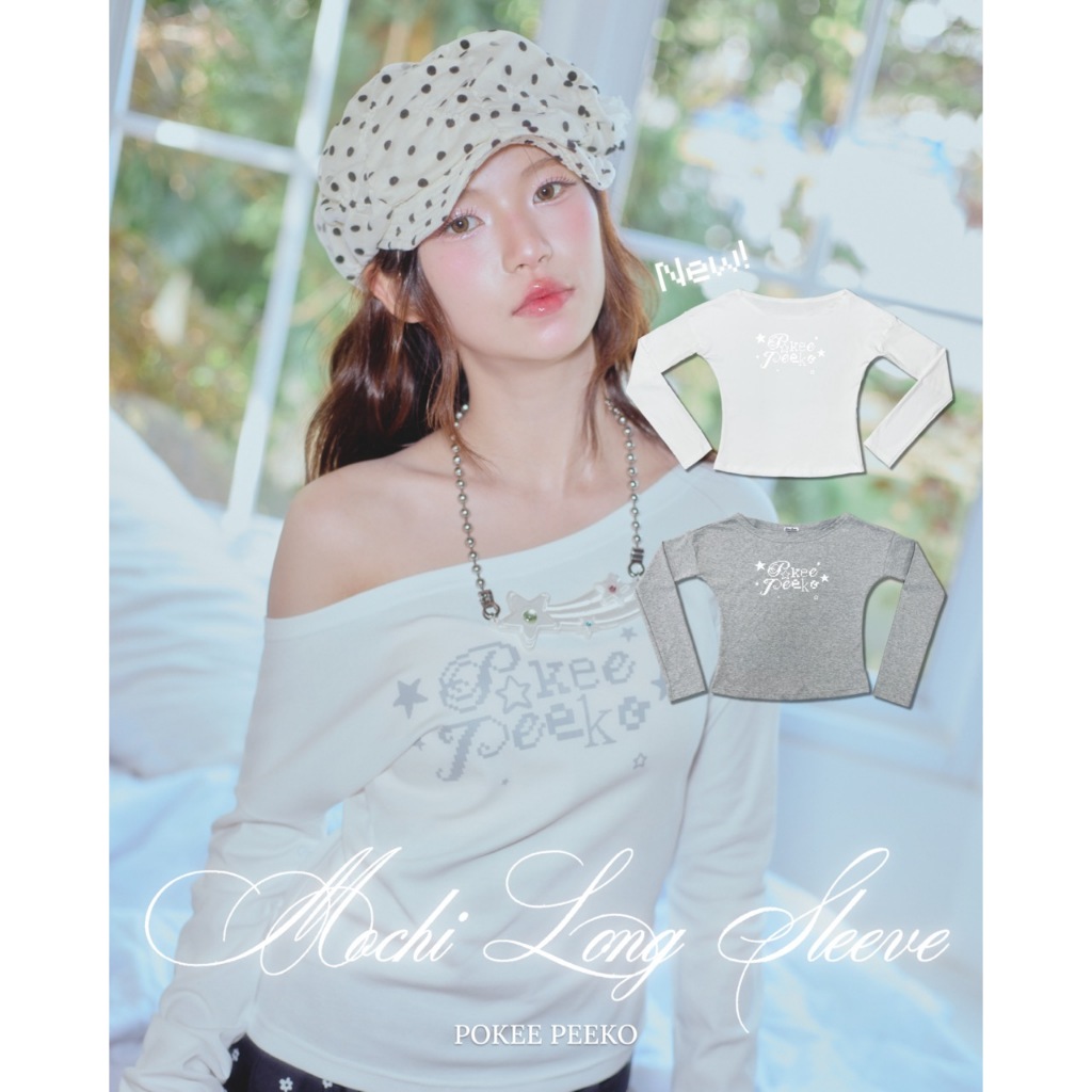 POKEE | MOCHI LONG SLEEVE TOP เสื้อแขนยาวปาดไหล่สกรีน LOGO POKEE!