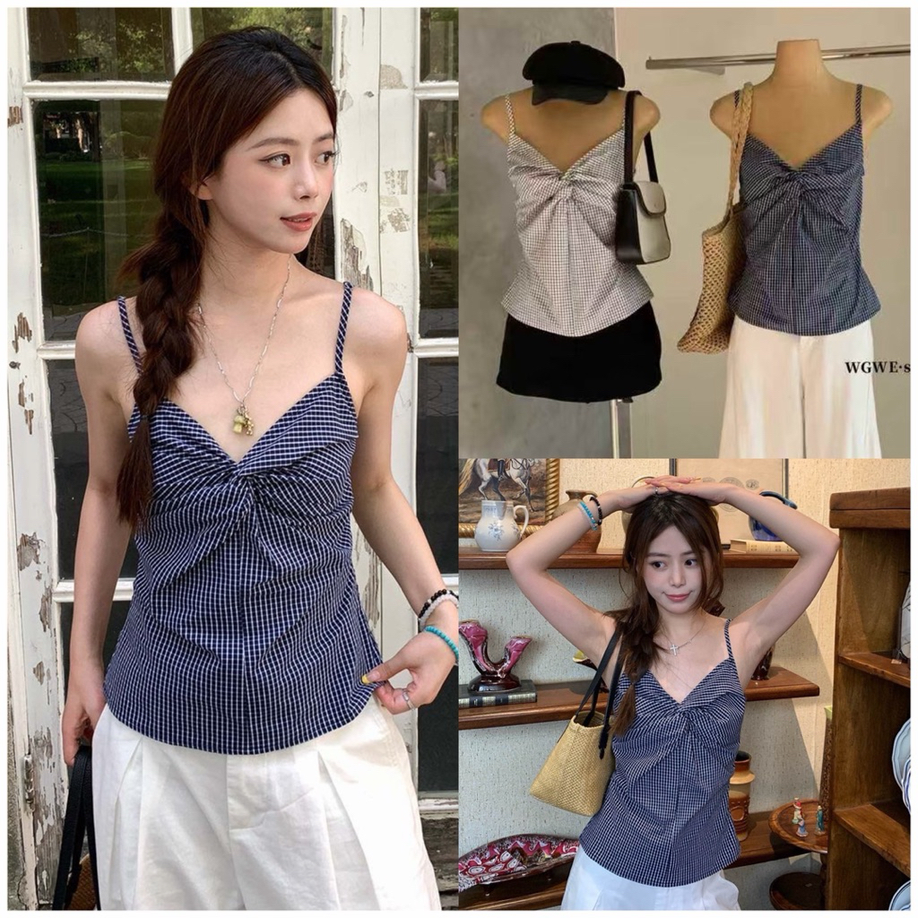 📍พร้อมส่ง ขาว📍9041 เสื้อสายเดี่ยวลายสกอต งานซิปข้าง สายปรับได้ เนื้อผ้าดี งานสวย TAG:WG.WE 🇰🇷