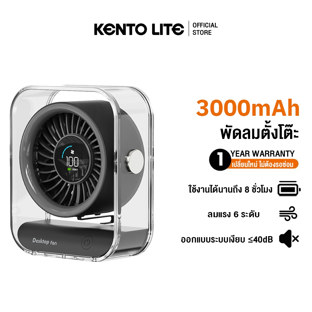 พัดลมตั้งโต๊ะ แรงลมสูง 10 เท่า พร้อมหน้าจอ LED แสดงระดับลม แบตเตอรี่ 8000mAh ใช้งานได้นาน
