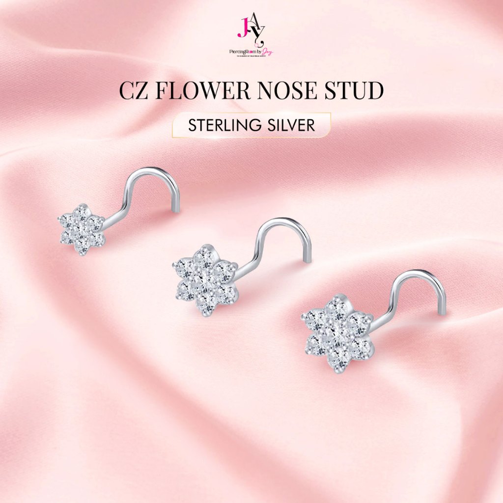 Piercingroom by Jay จิว/ต่างหูสำหรับผิวแพ้ง่าย Flower CZ ตุ้งติ้ง เงินแท้ (ราคาต่อชิ้น)