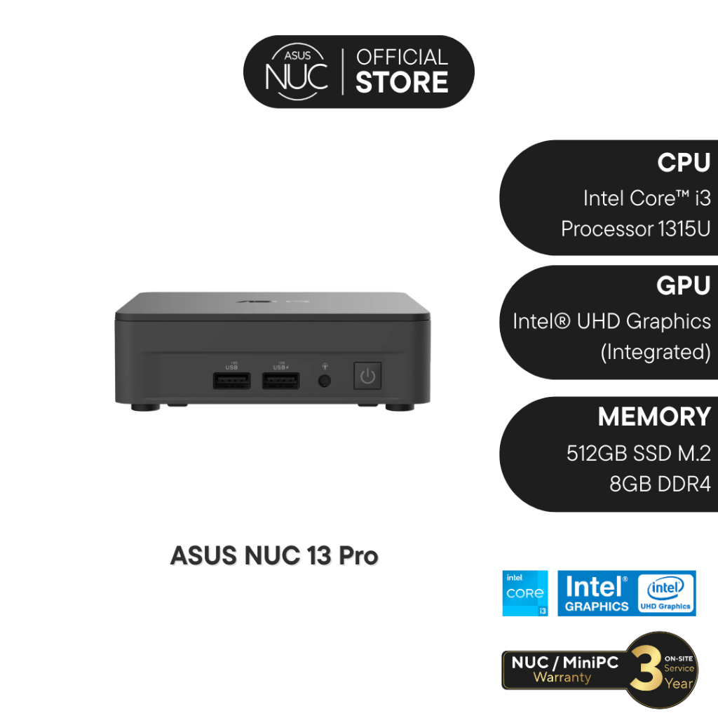 Asus NUC 13 Pro Mini PC i3-1315U RAM 8GB DDR4 / 512GB SSD Windows 11 Pro