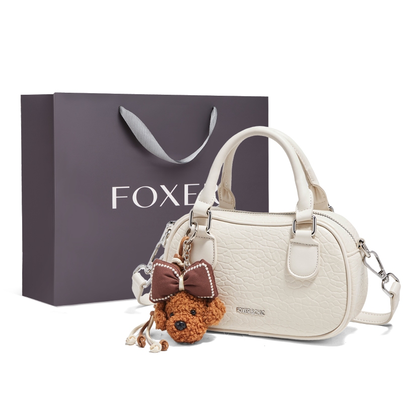 FOXER กระเป๋าสะพายข้างหนังแท้ กระเป๋าถือเรียบง่ายสไตล์ลำลอง กระเป๋าความจุขนาดใหญ่
