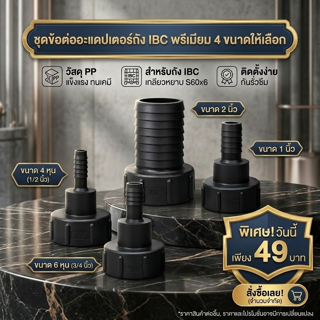 ข้อต่อเกลียวถังผสมยา(แบบหยาบ) ข้อต่อถังน้ำ 1,000 ลิตร แบบหนา 4 ขนาด (พร้อมส่ง)