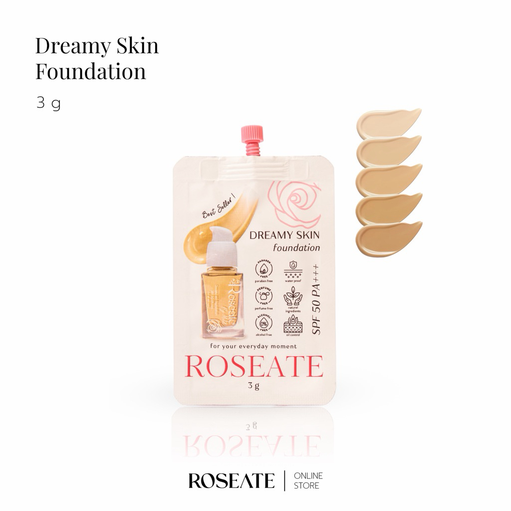 (แบบซอง) รองพื้นผิวเป๊ะ Roseate Dreamy Skin Foundation ปกปิดเนียนกริบ คุมมัน กันน้ำ SPF50 PA+++ 3g รูปที่ 5
