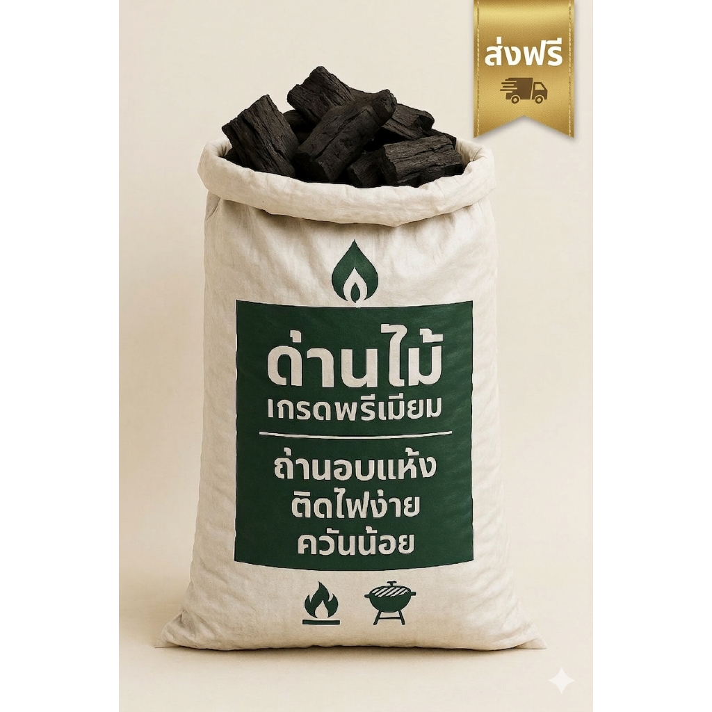 ถ่านไบโอชา ถ่านหุงต้มยกกระสอบ ถ่านไม้ก้อนใหญ่ ควันน้อย อบในถังความร้อนสูง