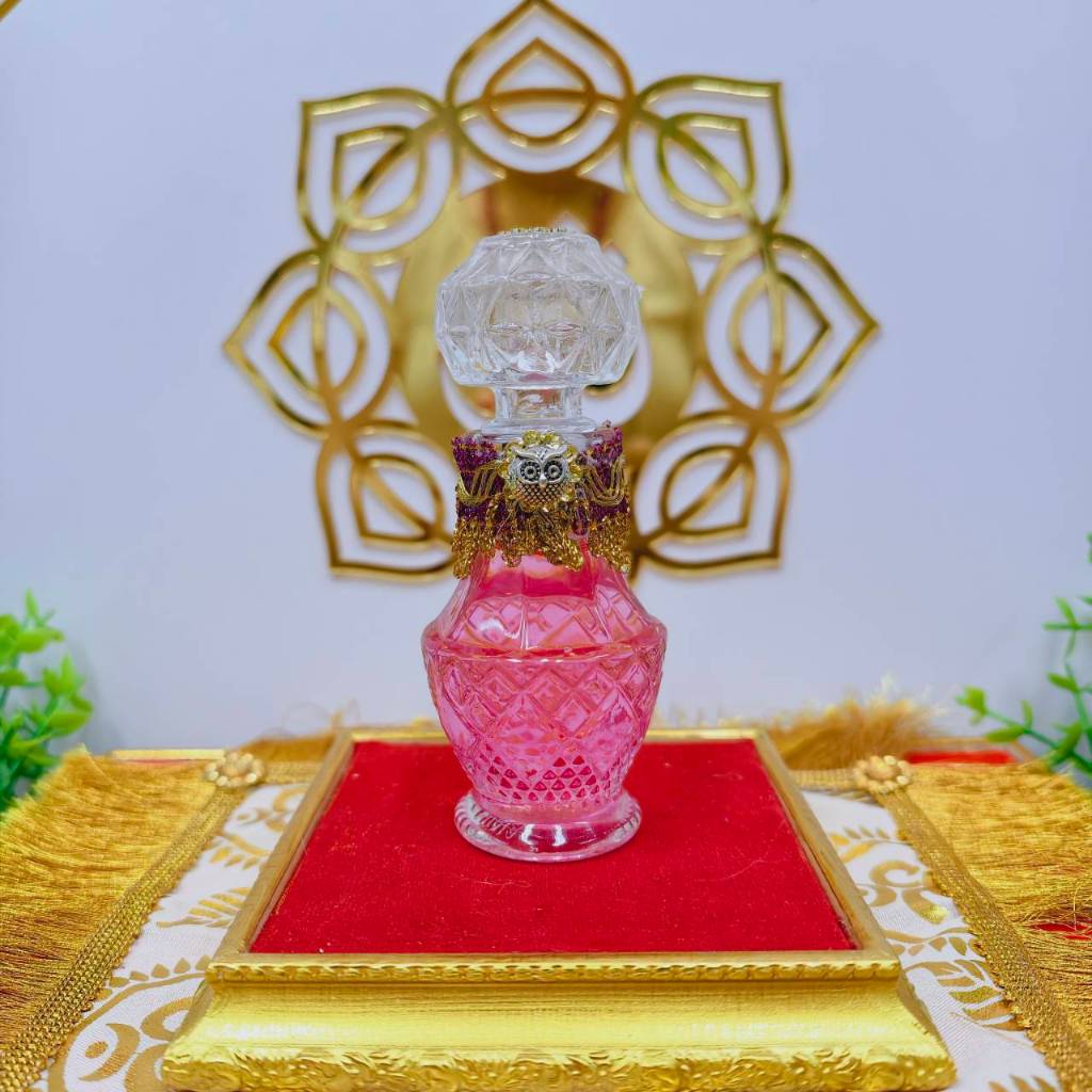 น้ำกุหลาบกริสเตอร์ขวดสูงติดนกฮูกเงิน กากเพชร ขวดแก้วคริสตัล 50 ml ถวายพระแม่ลักษมี พระแม่อุมา พระแม่ทั้งปวง