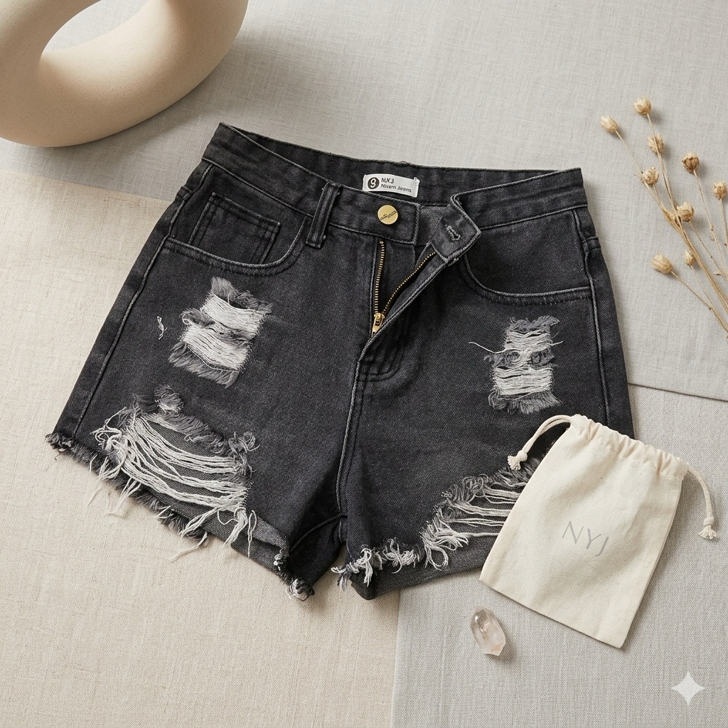 🖤 นิยมยีนส์ (Niyom Jeans) ขาสั้นสีดำฟอก ไซส์ S 🖤