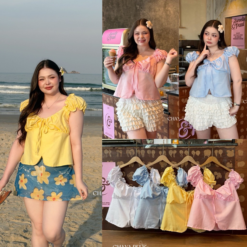 /LD/ เสื้อปาดไหล่ มีไซส์อก40-52 งานผูกอก แขนระบาย ผ้าคอตตอน ใส่เปิดหรือปิดไหล่ได้ น่ารักมาก #พลัสไซส์