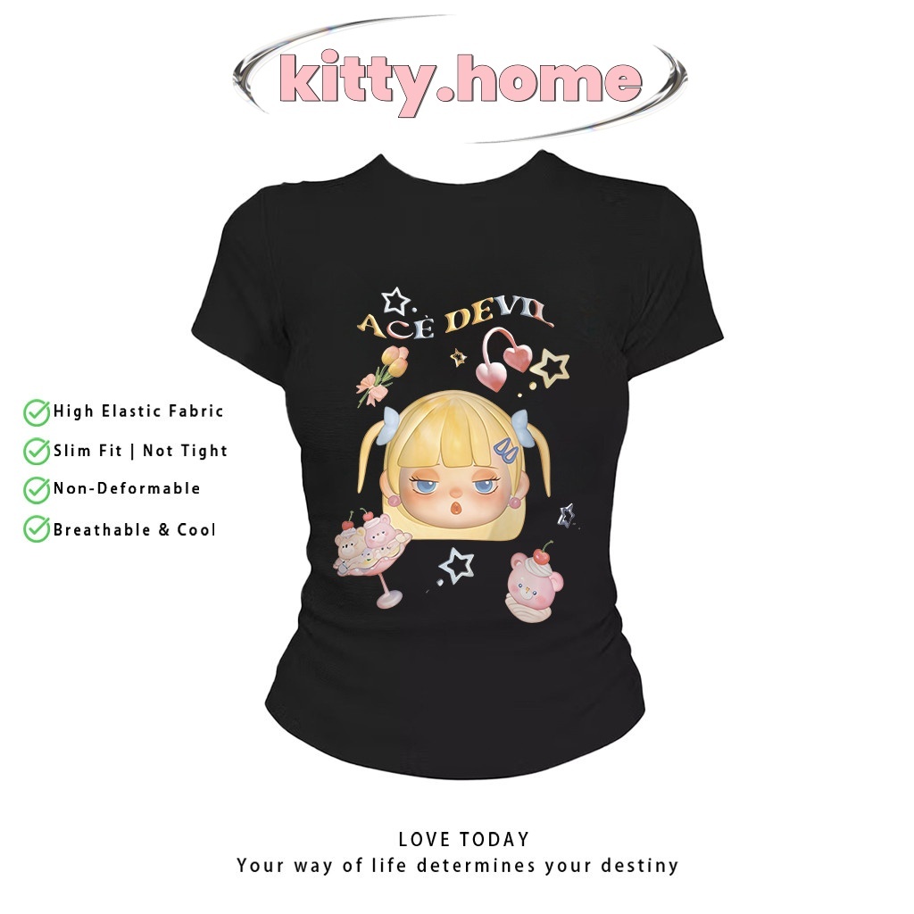 จัดส่งภายใน 24 ชั่วโมง ✨ เสื้อครอปท็อป babytee ลายตัวละครสาวผมทอง สไตล์เกาหลี y2k|ตัวผอม |ไซส์ M-4XL