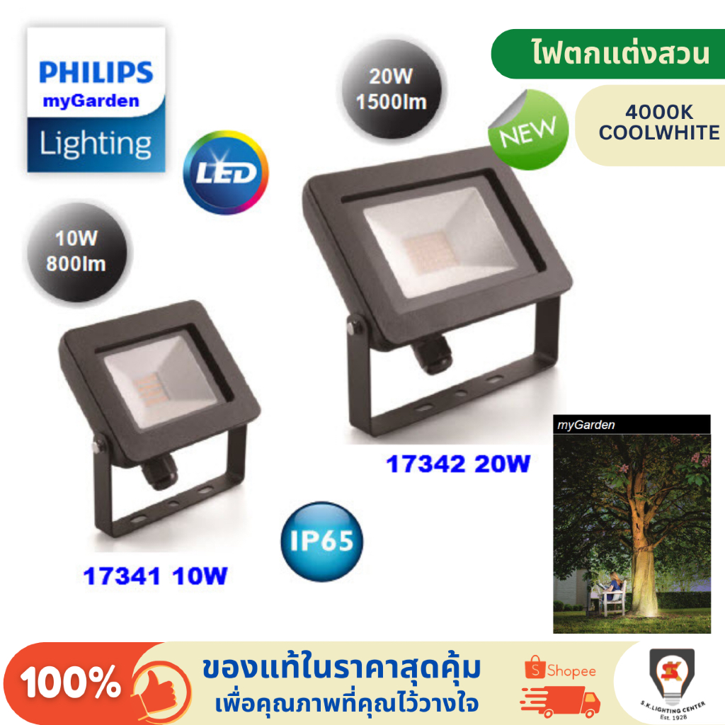 Philips myGarden LED Flood light สปอร์ตไลท์ 10W / 20W กันน้ำ IP65 แสงขาวนวล CoolWhite (4000K) Spot