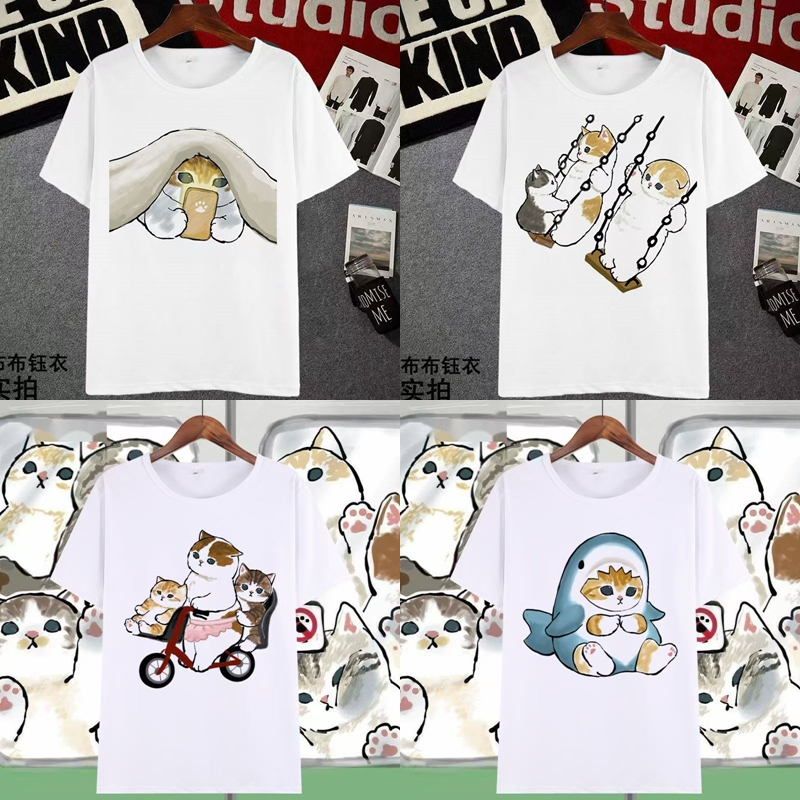 เสื้อยืดคอกลม แขนสั้น สีขาว ลายแมว มี 5 ลาย ES501-ES505 – โปรปัง
