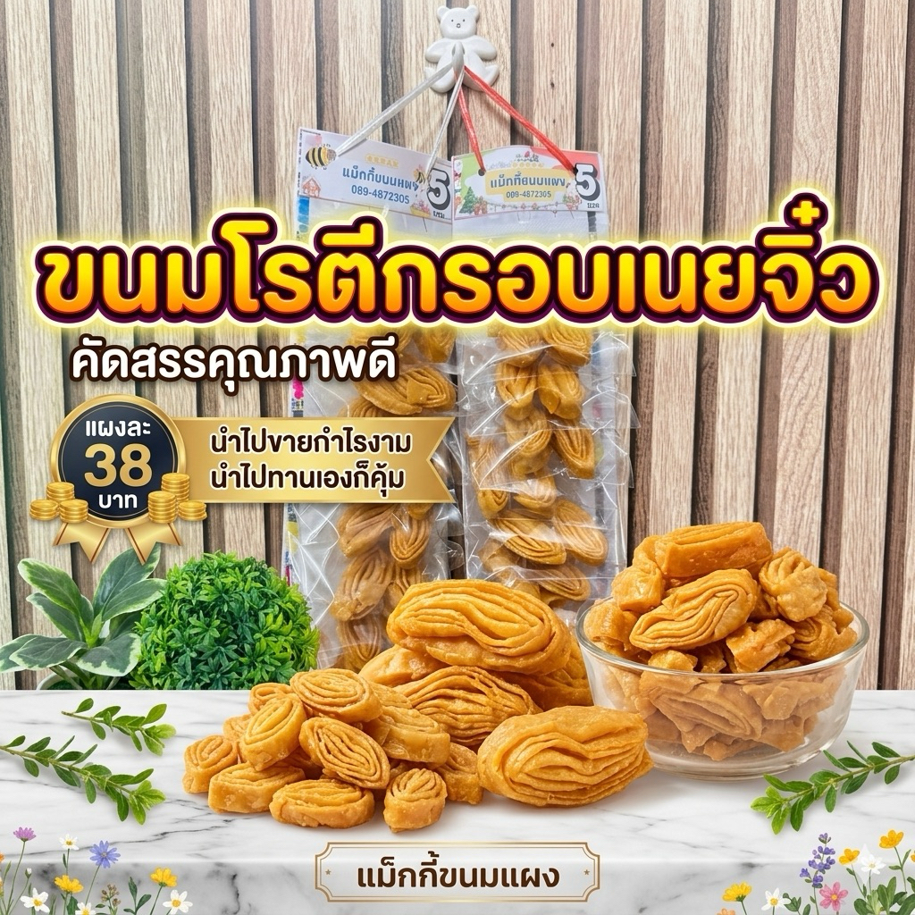 ขนม โรตีกรอบเนยจิ๋ว ขนมแผง ขนมขบเคี้ยว  ￼แผงละ 10 ชิ้น ราคา 38 บาท ขนมกรอบ  นำไปขายกำไรดี ทานเองอร่อย