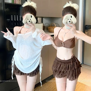 Victoria's Sunshine ชุดว่ายน้ำ bikini บิกินี่+ผ้าคลุม 3 ชิ้น เว้าหลัง เที่ยวทะเล#1140