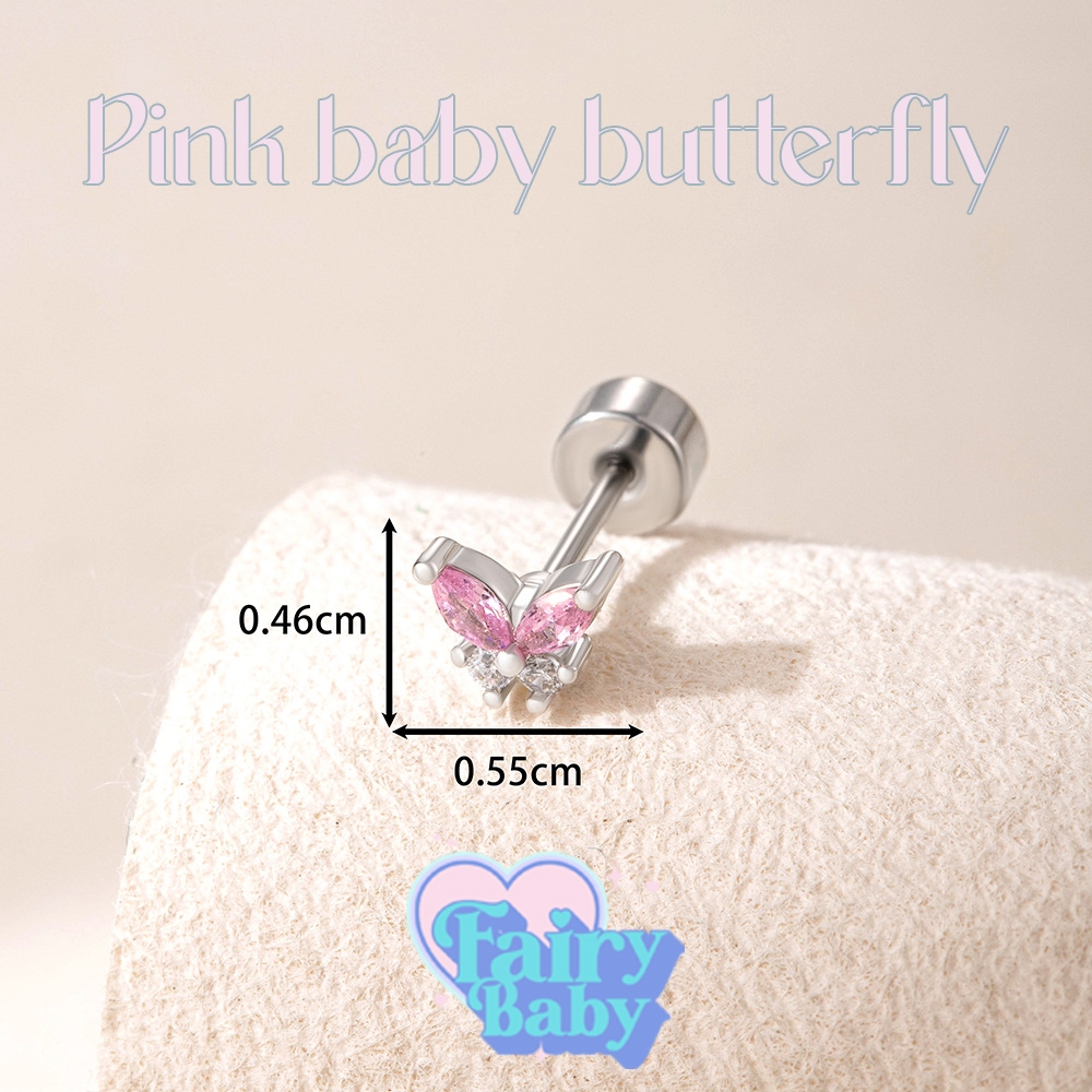 Fairybaby จิว Pink Baby Butterfly ( 1 ชิ้น) แป้นแบน ผีเสื้อ มินิ จิ๋ว น่ารัก สีชมพู มาใหม่ หนา 0.8 ยาว 6 mm (J3-183)