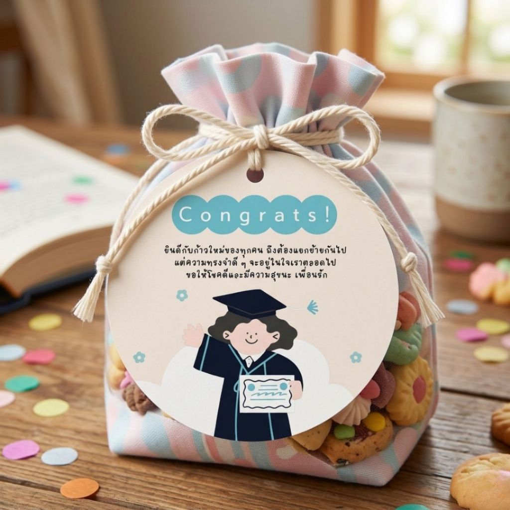 ป้ายแท็ก Congratulations 50 ชิ้น (รวมเชือกคล้อง) งาน Handmade ลายน่ารักมินิมอล ช่อดอกไม้และของขวัญปัจฉิม