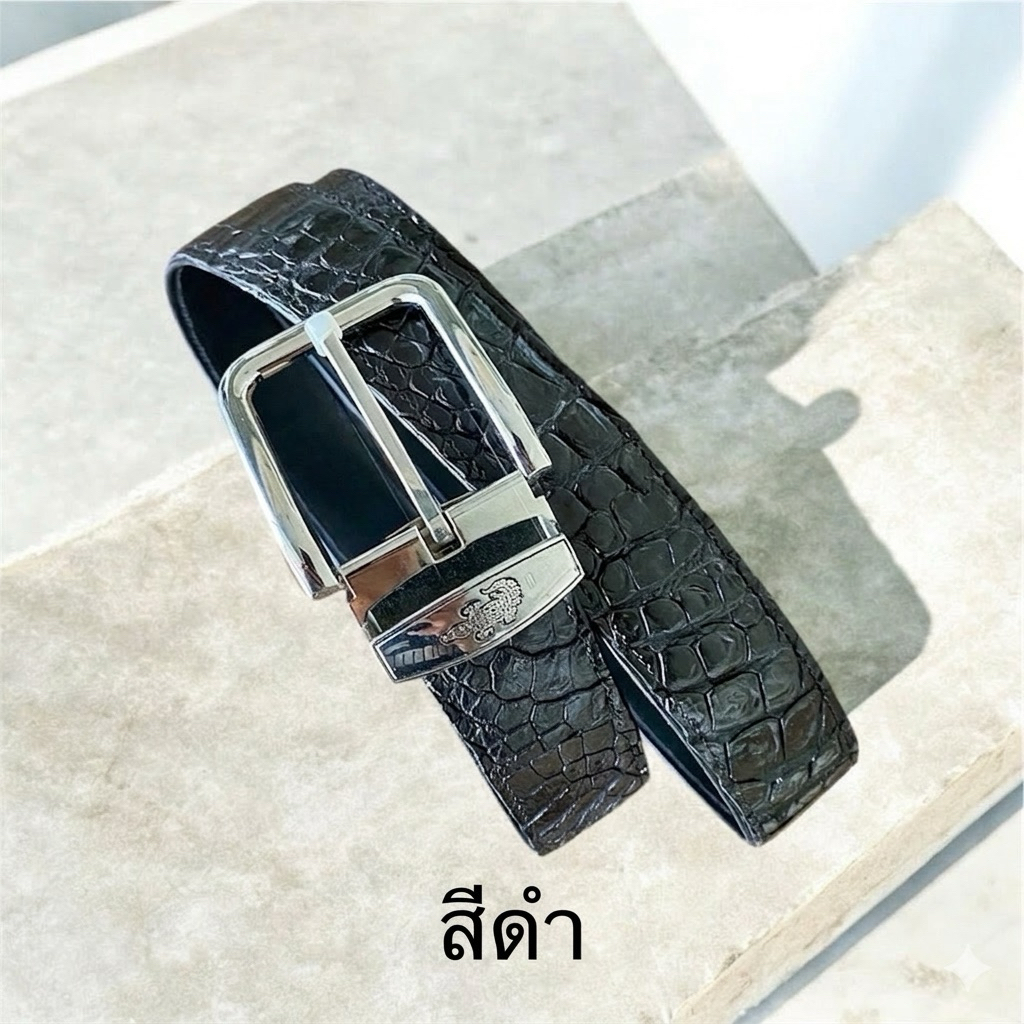 เข็มขัดหนังขาจระเข้แท้ 1.5 นิ้ว พร้อมหัวเข็มขัดแบบหัวเข็ม