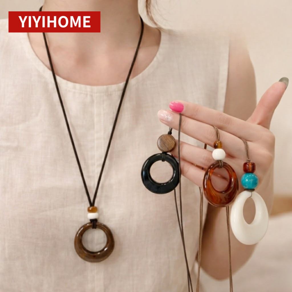 YIYIHOME สร้อยคอ จี้เรขาคณิต จี้วงกลม สร้อยคอโบฮีเมียน สร้อยคอผู้หญิง เครื่องประดับแฟชั่น
