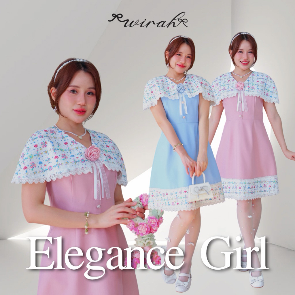 DW298 Elegance Girl Dress ชุดเดรสสวยหวาน ดีไซน์ปกผ้าคลุมบ่า ลายออกแบบจากวิร่าห์