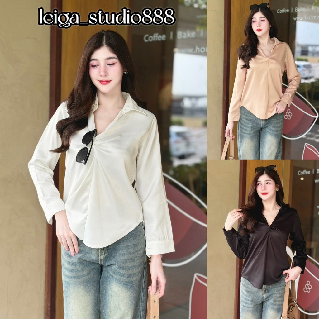 เสื้อเชิ้ตแขนยาวผ้าซาร่า แต่งอกเกลียว  (B3**ชั้น2) M7052