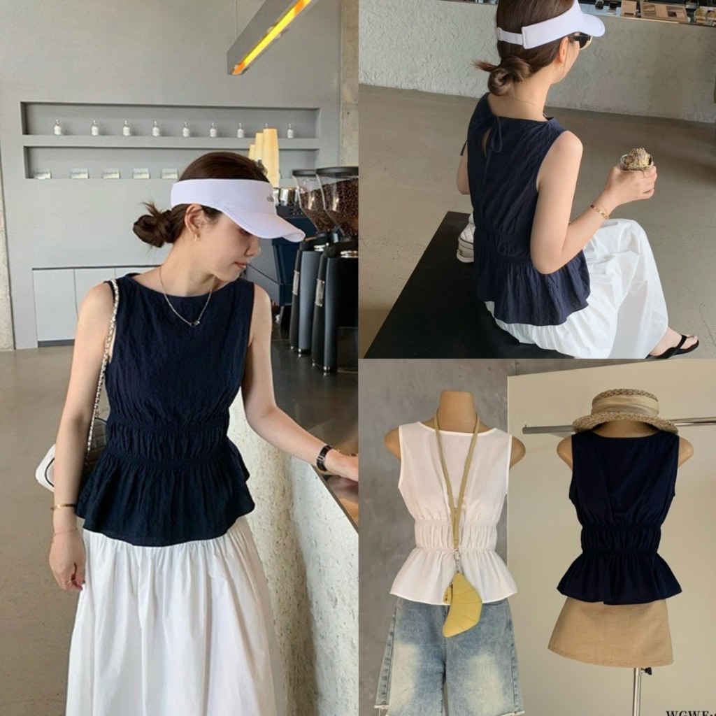 (พร้อมส่ง) เสื้อแขนกุดคอวีชายระบายรุ่น 8885 TAG WG.WE 🇰🇷