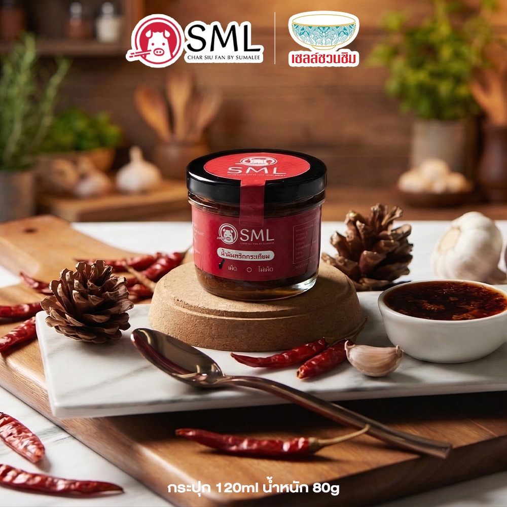 น้ำมันพริกกระเทียม น้ำมันพริก By SML เผ็ดอร่อย 120g.