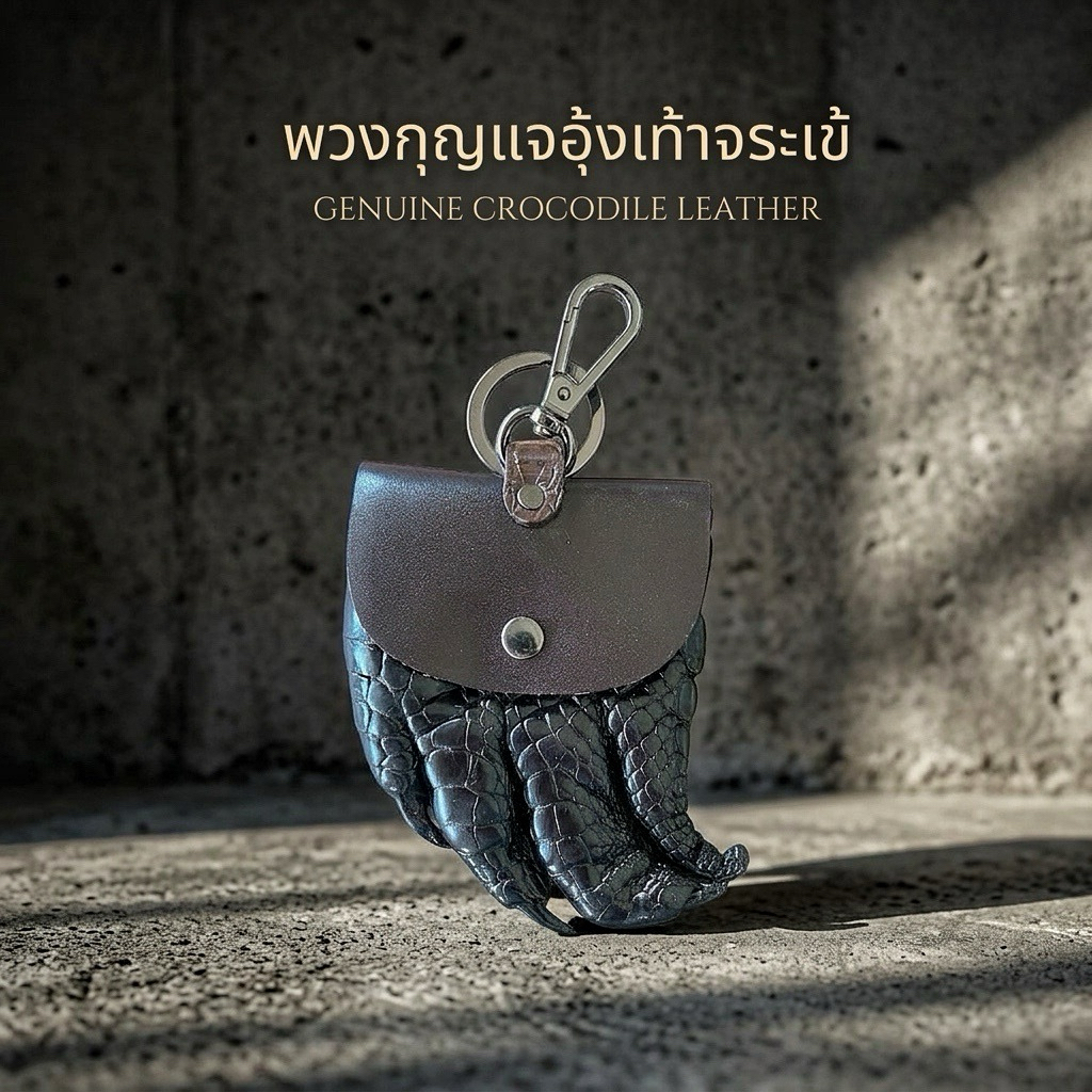 พวงกุญแจอุ้งเท้าจระเข้แท้ หนังจระเข้แท้ธรรมชาติ งานแฮนด์เมดพรีเมียม ใส่เหรียญได้ ผลิตเอง