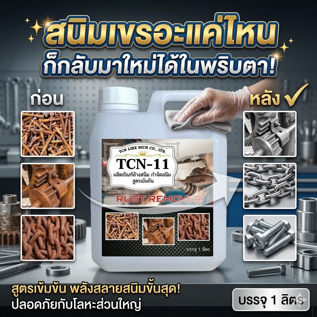 TCN11 น้ำยาล้างสนิม กำจัดสนิม สูตรเข้มข้น ใช้ได้กับทุกพื้นผิวที่เกิดสนิม ลดการเกิดสนิมใหม่
