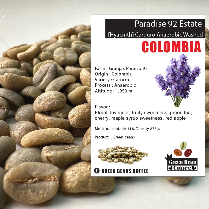 สารเมล็ดกาแฟดิบ COLOMBIA PARADISE 92 {LAVENDER} " Anaerobic Washed " Green bean ขนาด 1,000 กรัม