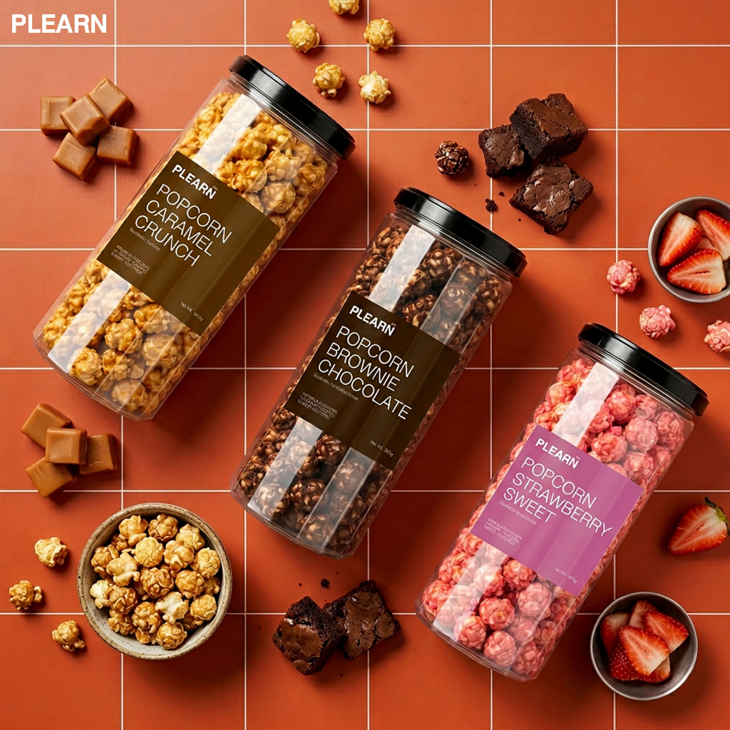 PLEARN (เพลิน) พรีเมียมป๊อปคอร์น โปรโมชั่น 3 กระปุก สุดคุ้ม มีให้เลือก 3 รสชาติ