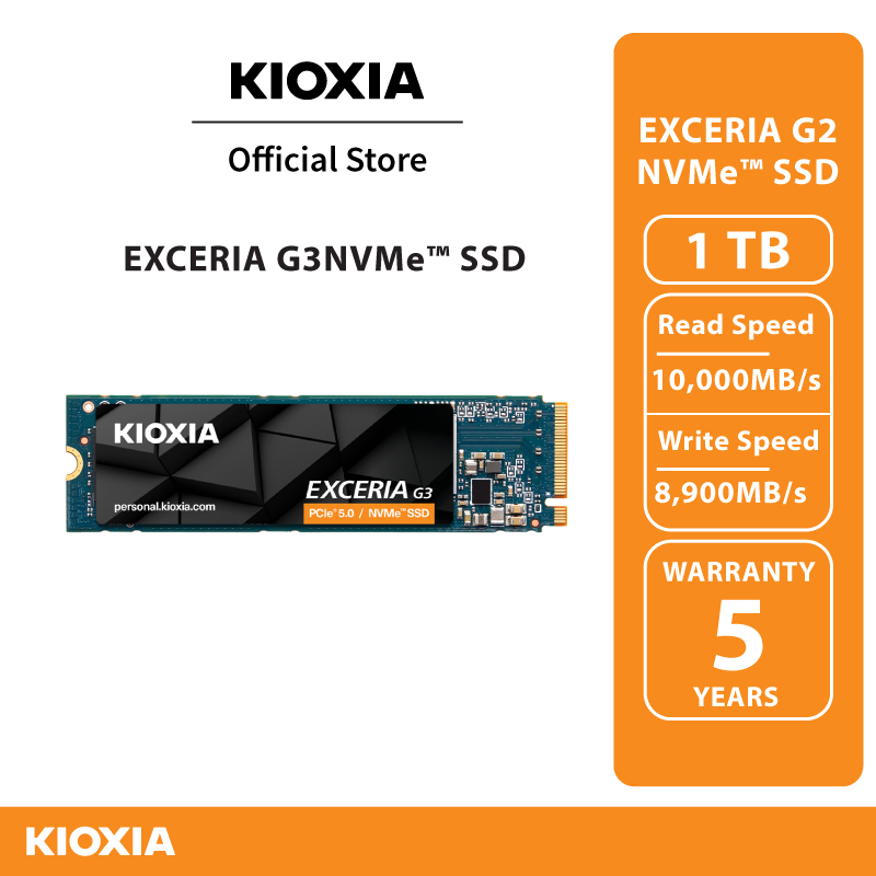 KIOXIA EXCERIA G3 NVMe™ Internal SSD 1TB R10,000 W8,900 PCIe Gen 5x4 ( LVC10Z001TG8)