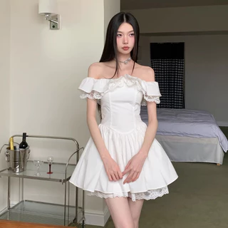 S-4XL【EVIOVIO】 เดรสลูกไม้ระบาย เปิดไหล่ พรางต้นแขน สไตล์เกาหลี สาวอวบ เสื้อผ้าผู้หญิง ชุดใส่ไปทำงาน พร้อมส่งในไทย✨