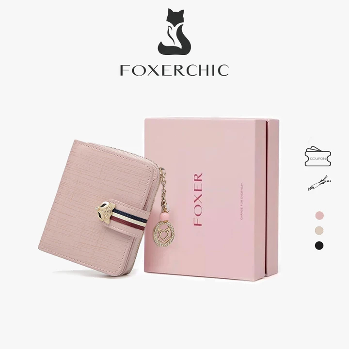 FOXER กระเป๋าสตางค์ใบสั้น 18 ช่อง ใส่บัตรเครดิต กระเป๋าสตางค์หนัง กระเป๋าสตางค์เหรียญ พร้อมฟังก์ชันป้องกัน RFID wallet