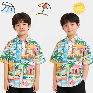 BB211 เสื้อเชิ้ตเด็กลายทะเล Aloha Summer เสื้อฮาวายเด็ก เสื้…