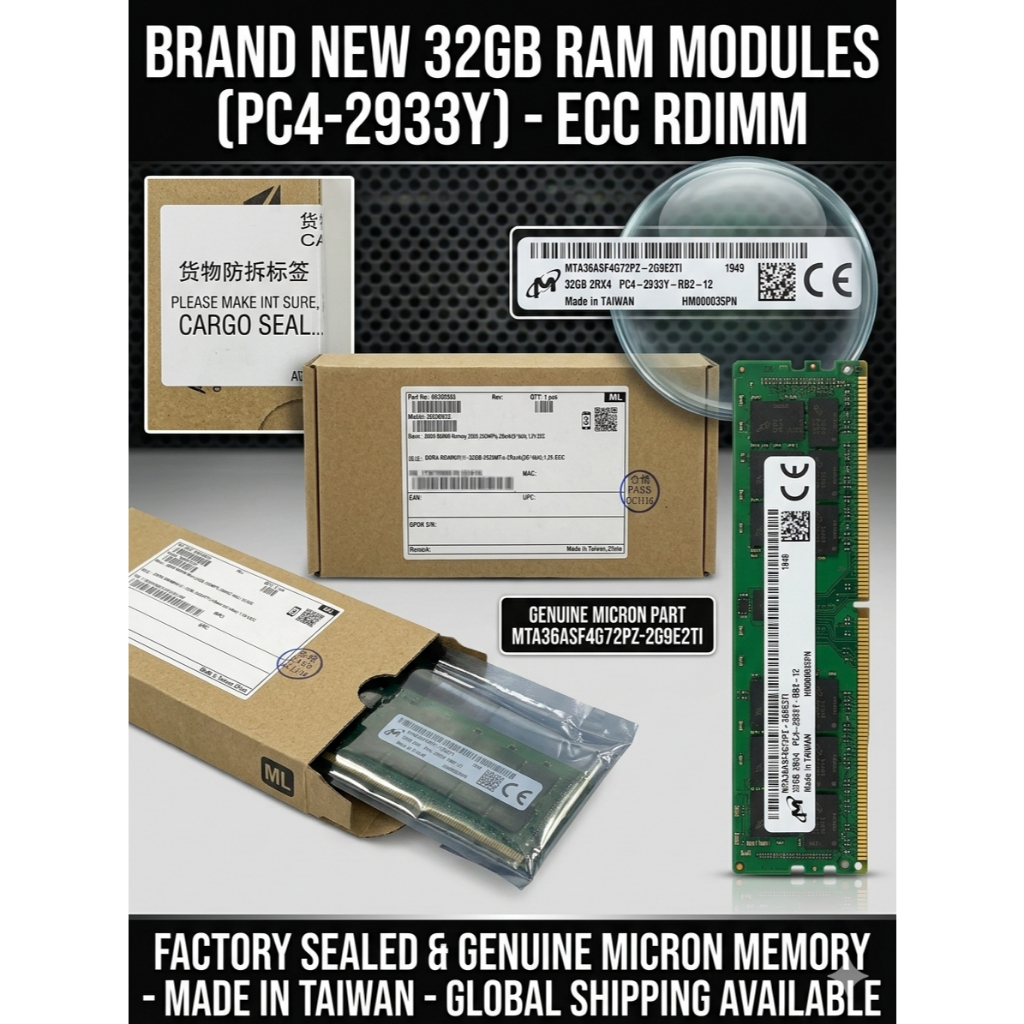 [New] Micron 32GB DDR4-2933Y ECC RDIMM Server RAM (PC4-23466V) ของใหม่ไม่เคยแกะซีล Factory Sealed
