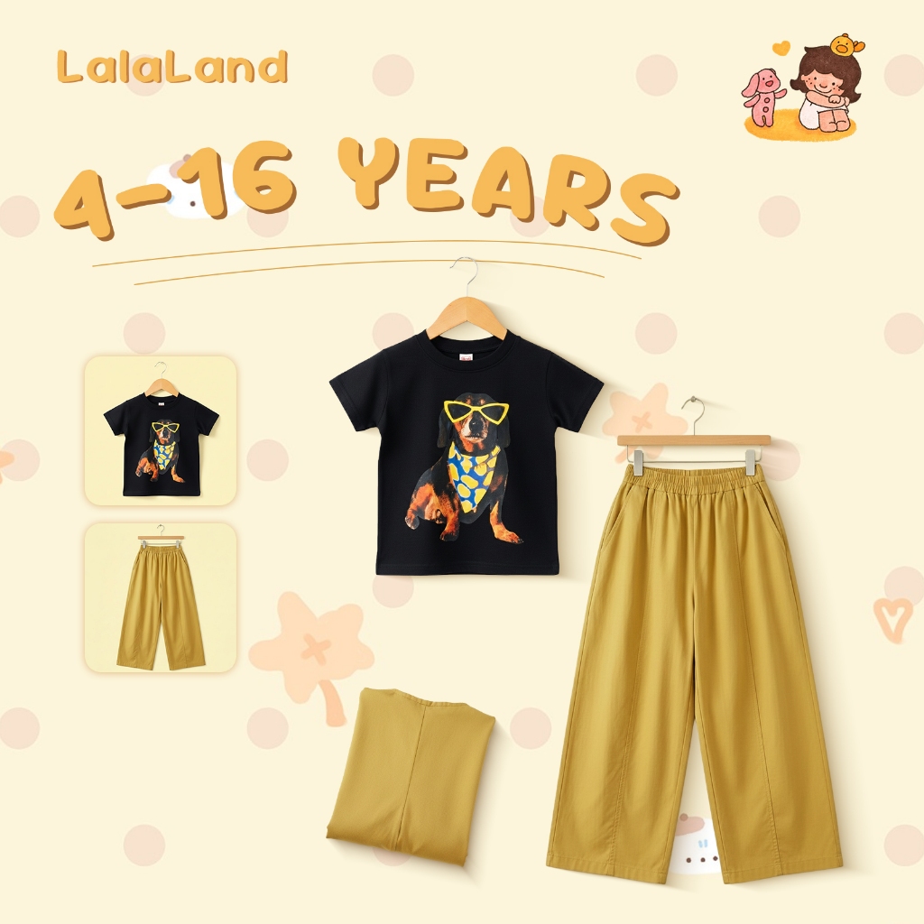 4-16 ปี เสื้อยืดคอกลม+กางเกงขายาว สไตล์เกาหลี แฟชั่นลำลอง ชุดเซ็ตแฟชั่นเด็กผู้หญิง านุ่มใสสบายฯ เสื้อยืดเด็กผู้หญิง