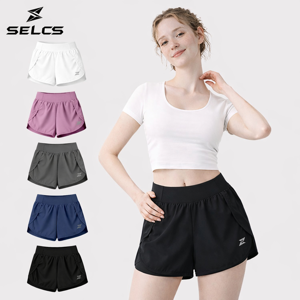 SELCS กางเกงออกกำลังกายผู้หญิง กางเกงออกกำลังกายขาสั้น ผ้าลื่น มีซับในกันโป๊ มาพร้อมกระเป๋าด้านข้าง ผ้าระบายอากาศอย่างดี