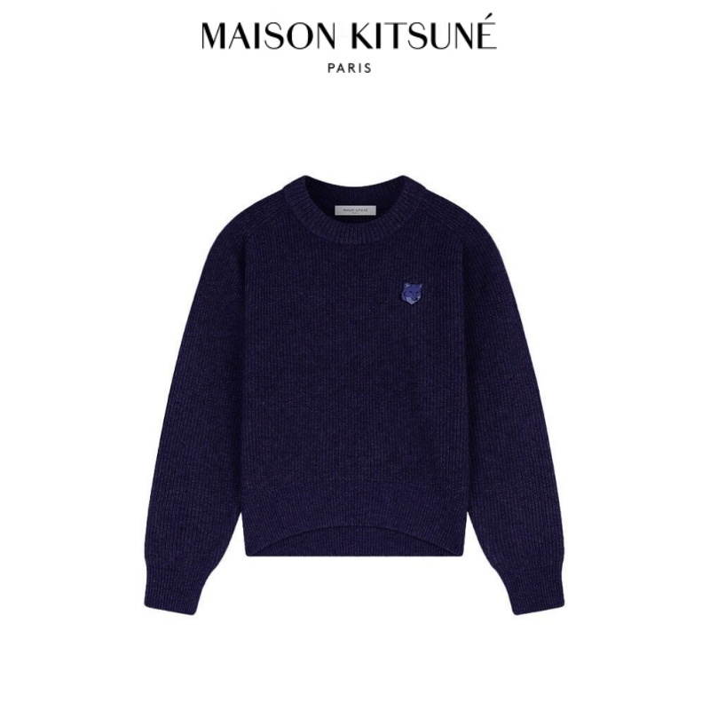 Maison Kitsune🇯🇵  women's bold and playful fox-patch wool blend knitted sweater เสื้อสเวตเตอร์ถักขนแ