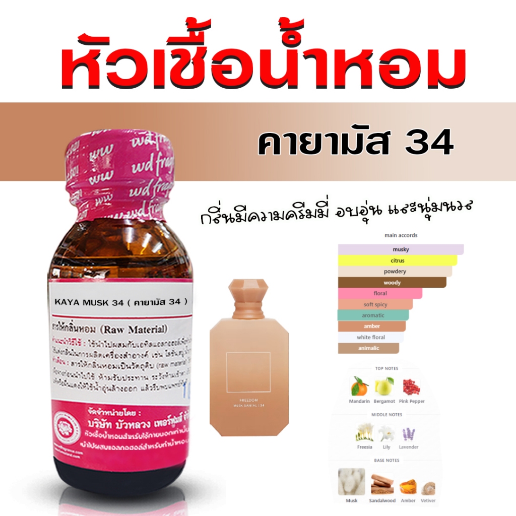 หัวเชื้อน้ำหอม แท้ 100% กลิ่น คายามัส 34 หัวน้ำหอม น้ำหอมผู้หญิง หอมนุ่ม ละมุน เซ็กซี่ น่ารัก  - Bualuang Perfume