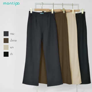 Montipa กางเกงทรงกระบอกกลาง ซิปข้าง แต่งหูเข็มขัดและขอบเอวในตัว ผ้า Iron Free RJPWI85